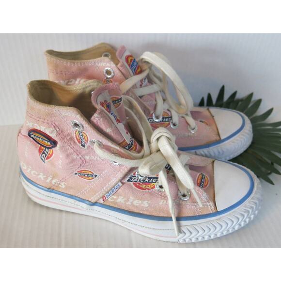 DICKIES High Top Canvas Print Tennis Shoes Sneaker Size 4 Girls Lace Up Pink Y2K - Picture 1 of 13